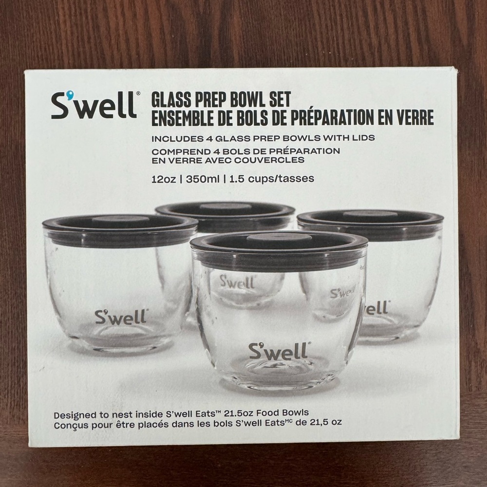 S'well Clear Glass Prep Bowl Set with Black Lids NWT